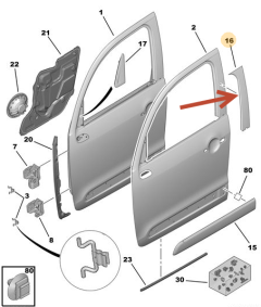 Stoßleiste Für Tür Rechts Vorne Oryginał Citroen C3 Picasoo 98196289XT