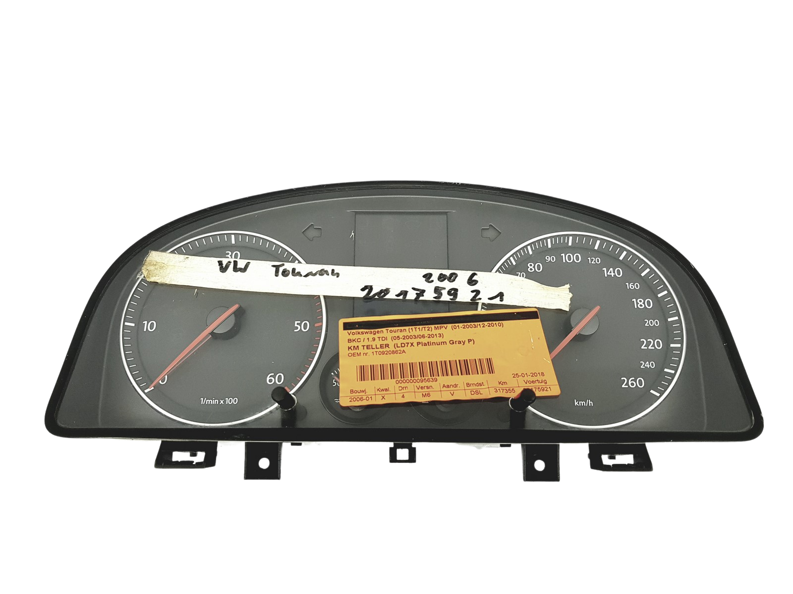 Tacho Kombiinstrument VW Touran 1T0920862A Siemens VDO 52343 main product photo