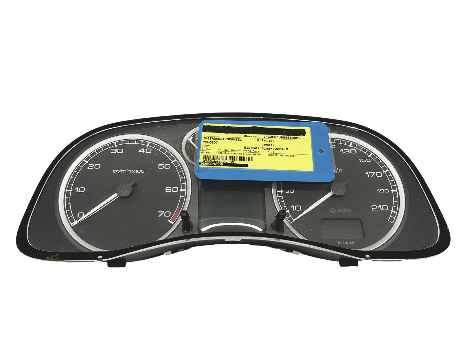 Tacho Kombiinstrument Peugeot 307 9655476380 G 00 49353 main product photo